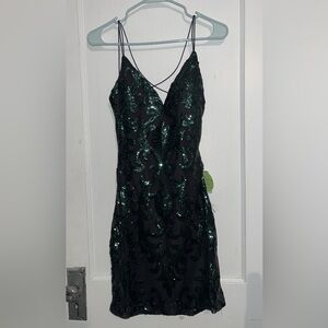 Hunter Black and Green Sequin Mini Dress
